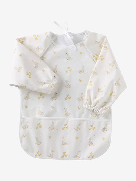 Bavoir tablier manches longues écru+imprimé végétal+multicolore+renard - vertbaudet enfant 
