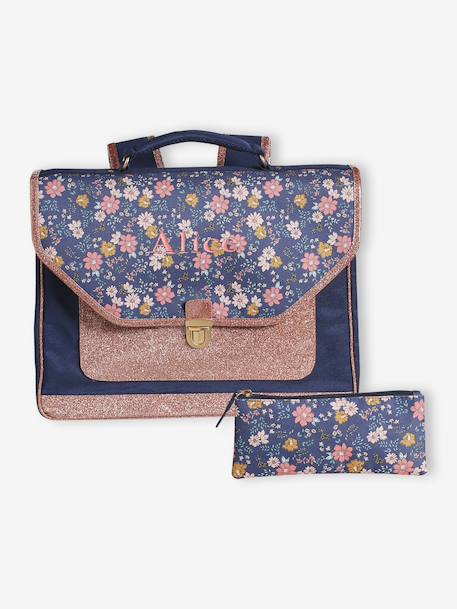 Cartable fille personnalisable + trousse Flowers marine - vertbaudet enfant 