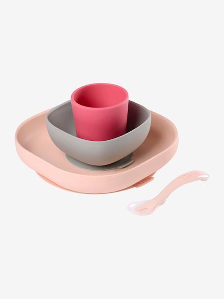 Set vaisselle 4 pièces silicone JAUNE+JUNGLE+NIGHT BLUE+ROSE+terracotta - vertbaudet enfant 