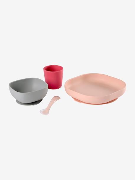 Set vaisselle 4 pièces silicone JAUNE+JUNGLE+NIGHT BLUE+ROSE+terracotta - vertbaudet enfant 