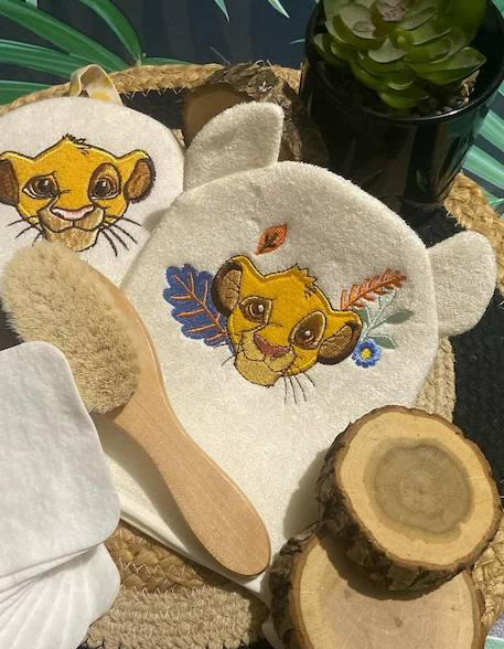 Gant de toilette Disney ludique brodé tête de Simba jaune pastel - vertbaudet enfant 