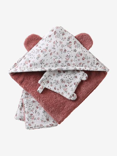 Set badcape + handschoen + luiers voor babypop geel+rozen - vertbaudet enfant 