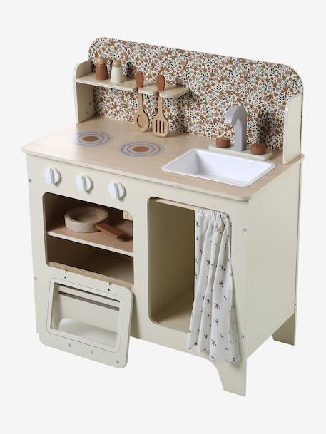 Cuisine en bois FSC® avec accessoires écru+rose+vert sauge - vertbaudet enfant 