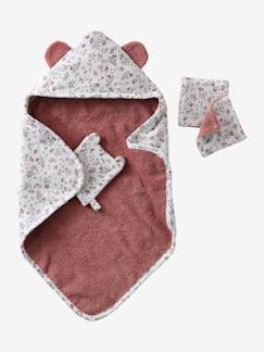 Jouet-Set cape de bain + gant + lingettes poupon en gaze de coton