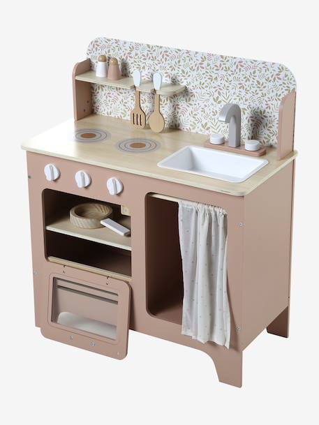 Cuisine en bois FSC® avec accessoires écru+rose+vert sauge - vertbaudet enfant 