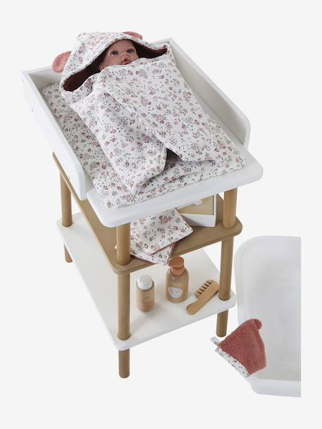Set badcape + handschoen + luiers voor babypop geel+rozen - vertbaudet enfant 