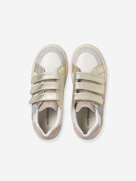 Baskets enfant fille cuir à scratchs écru+lot blanc - vertbaudet enfant 