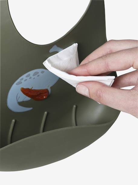 Lot 2 bavoirs en silicone bleu grisé+marron+rose imprimé+vert sauge - vertbaudet enfant 