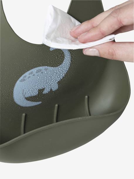 Lot 2 bavoirs en silicone bleu grisé+marron+rose imprimé+vert sauge - vertbaudet enfant 