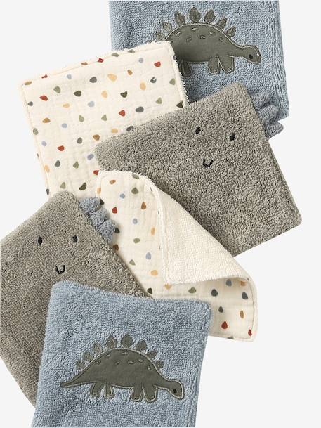 Set van 6 washandjes grijsblauw+hazelnoot+mokka - vertbaudet enfant 