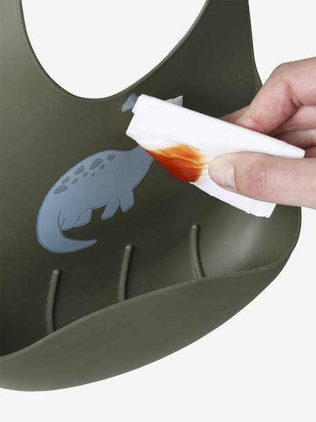 Set van 2 siliconen slabbetjes bruin+grijsblauw+roze, bedrukt+saliegroen - vertbaudet enfant 