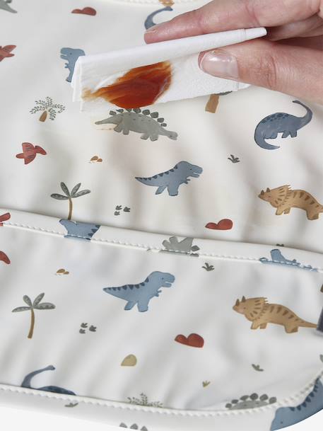 Bavoir rond plastifié blanc imprimé+vert sauge - vertbaudet enfant 