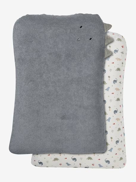 Set met 2 hoezen voor aankleedkussen met dieren van badstof grijsblauw+hazelnoot+meerkleurig+pecannoot+rouge - vertbaudet enfant 