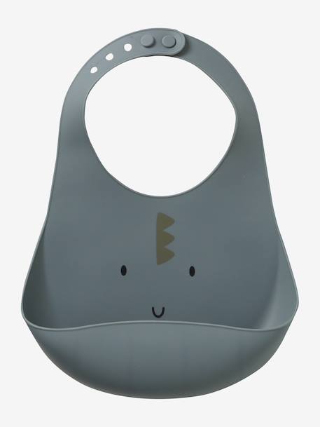 Set van 2 siliconen slabbetjes bruin+grijsblauw+roze, bedrukt+saliegroen - vertbaudet enfant 