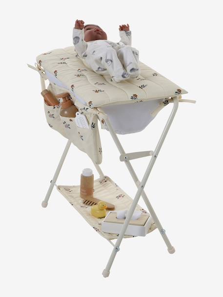 Table à langer 2 en 1 pour poupon en métal RETRO FLOWER écru - vertbaudet enfant 