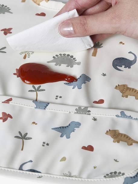 Bavoir rond plastifié blanc imprimé+vert sauge - vertbaudet enfant 