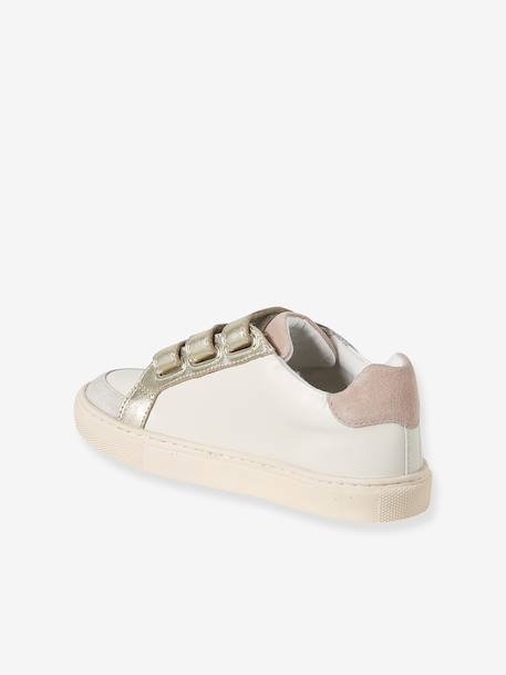Baskets enfant fille cuir à scratchs écru+lot blanc - vertbaudet enfant 