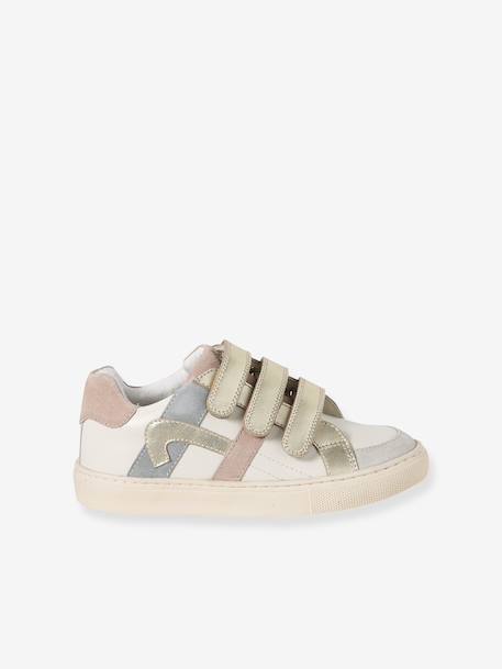 Baskets enfant fille cuir à scratchs écru+lot blanc - vertbaudet enfant 