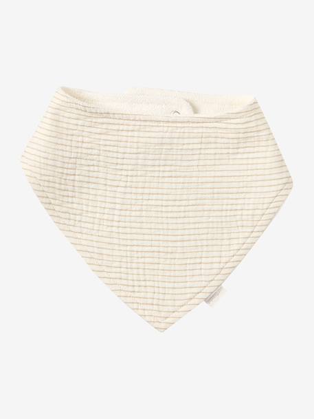 Lot 3 bavoirs bandanas en gaze de coton beige imprimé+BLANC+bleu grisé+cappuccino+écru+ficelle+lot beige+lot renard+lot vert panda+rose pâle+vert sauge - vertbaudet enfant 