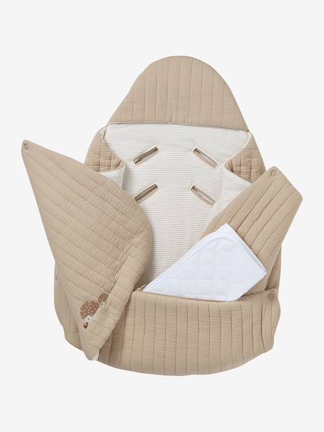 Nid d'ange transformable en gaze de coton beige imprimé+cappuccino+écru+sauge+terracotta - vertbaudet enfant 