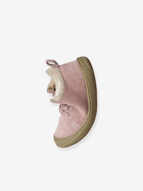 Chaussures premiers pas bébé lacets brun+fuchsia+jaune d'or+marron+rose - vertbaudet enfant 