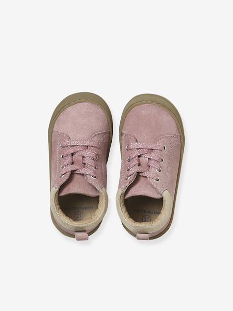 Chaussures premiers pas bébé lacets brun+fuchsia+jaune d'or+marron+rose - vertbaudet enfant 