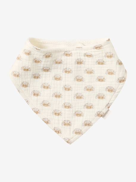 Set met 3 slabbetjes van katoengaas beige, bedrukt+cappuccino+ecru+grijsblauw+lichtroze+saliegroen+set groene panda+set vos+touw+veel beige+WIT - vertbaudet enfant 