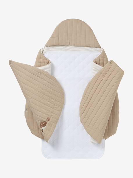 Nid d'ange transformable en gaze de coton beige imprimé+cappuccino+écru+sauge+terracotta - vertbaudet enfant 