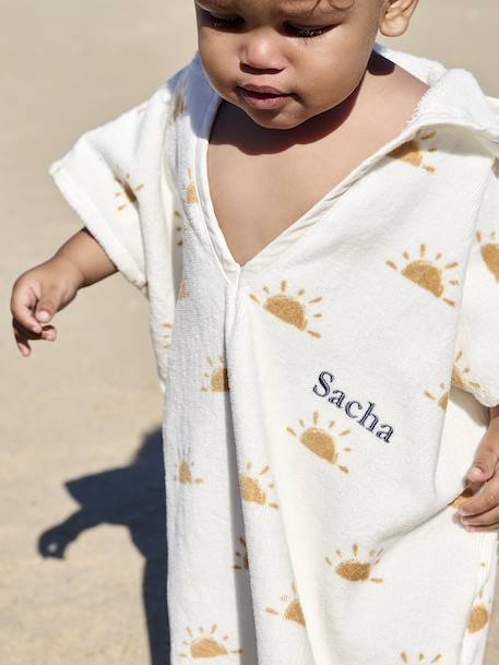 Poncho de bain / plage bébé personnalisable, avec coton recyclé blanc imprimé+rose imprimé - vertbaudet enfant 