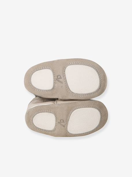 Chaussons élastiqués en cuir souple bébé beige imprimé+rose pâle - vertbaudet enfant 