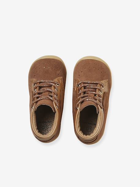 Soepele leren laarsjes voor baby's eerste stapjes iriserend beige+kameel - vertbaudet enfant 