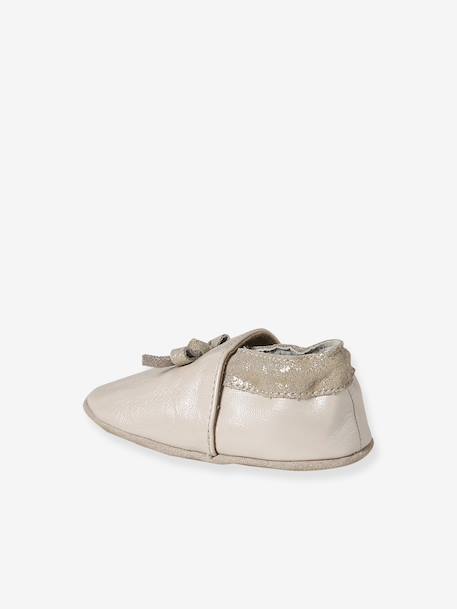 Elastische leren babyschoentjes in soepel leer beige, bedrukt+lichtroze - vertbaudet enfant 