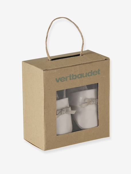 Elastische leren babyschoentjes in soepel leer beige, bedrukt+lichtroze - vertbaudet enfant 