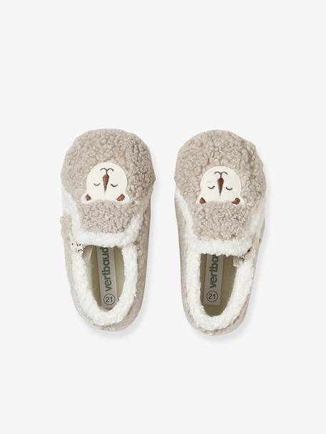 Textiele sloffen met schapenvacht voor baby's, gemaakt in Frankrijk beige - vertbaudet enfant 