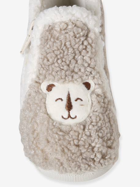 Textiele sloffen met schapenvacht voor baby's, gemaakt in Frankrijk beige - vertbaudet enfant 