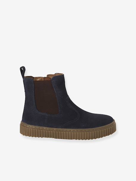 Boots fille cuir zippées et élastiquées beige+camel+marine - vertbaudet enfant 
