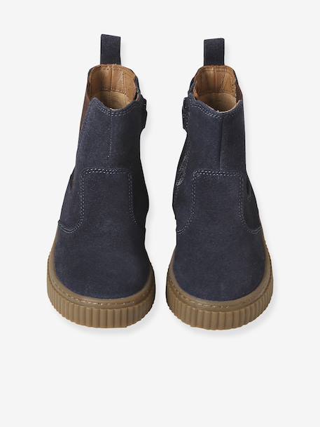 Boots enfant garçon cuir zippées et élastiquées camel+marine - vertbaudet enfant 