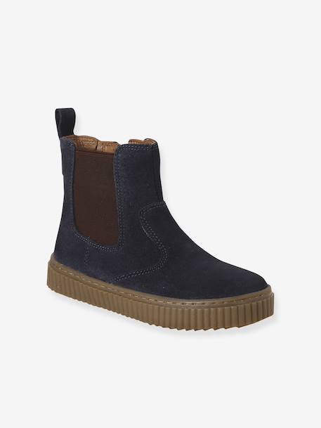 Boots enfant garçon cuir zippées et élastiquées camel+marine - vertbaudet enfant 