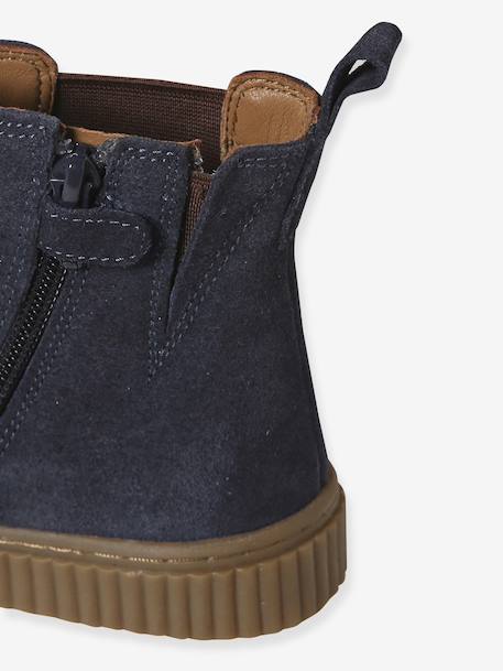 Leren Chelsealaarzen meisjes met elastiek en rits beige+kameel+marineblauw - vertbaudet enfant 