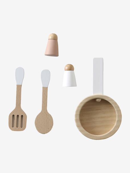 Cuisine en bois FSC® avec accessoires écru+rose+vert sauge - vertbaudet enfant 