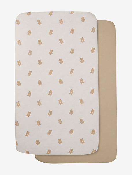 Lot de 2 housses pour berceau et cododo en coton bio* blanc+blanc imprimé+écru+marine/écru - vertbaudet enfant 