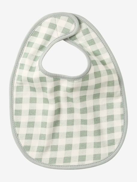 Lot 7 bavoirs naissance en coton bio* beige imprimé+blanc jungle+carreaux vert+Hérisson+multicolore+rose pâle+vert d'eau - vertbaudet enfant 