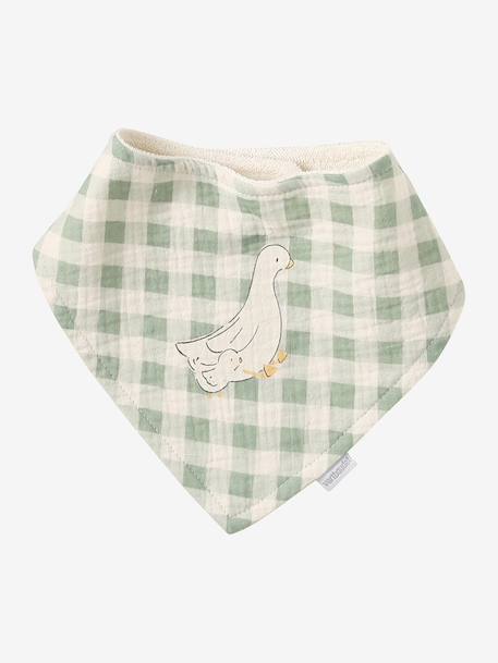 Set met 3 slabbetjes van katoengaas ecru+groen, geruit+saliegroen+set groene panda+set vos+veel beige+WIT - vertbaudet enfant 