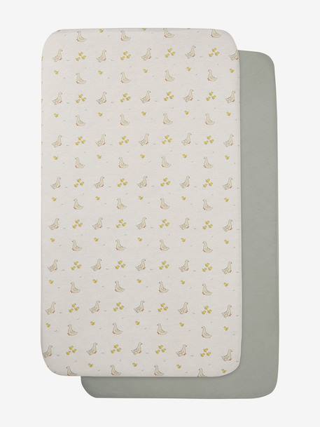 Lot de 2 housses pour berceau et cododo en coton bio* blanc+blanc imprimé+écru+marine/écru - vertbaudet enfant 