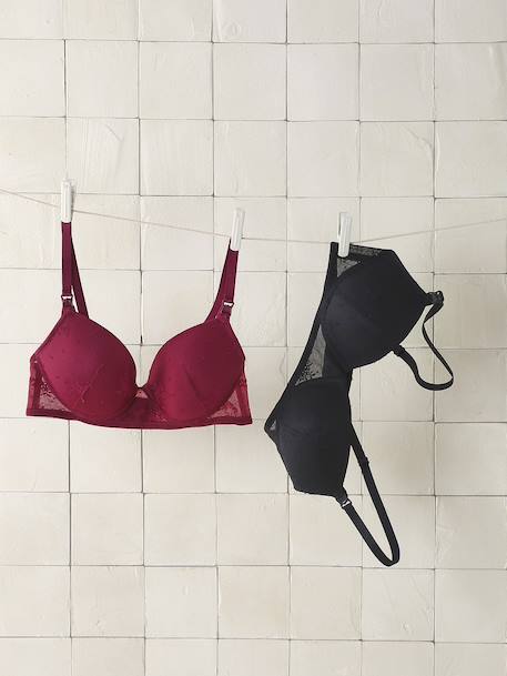 Set van 2 beha's van geborduurd kant met beugels voor de zwangerschap en borstvoeding bordeauxrood - vertbaudet enfant 