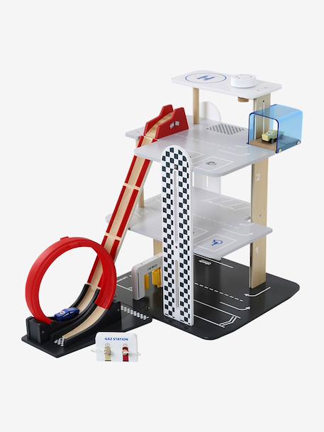 Garage 3 niveaux avec looping en bois FSC® rouge - vertbaudet enfant 