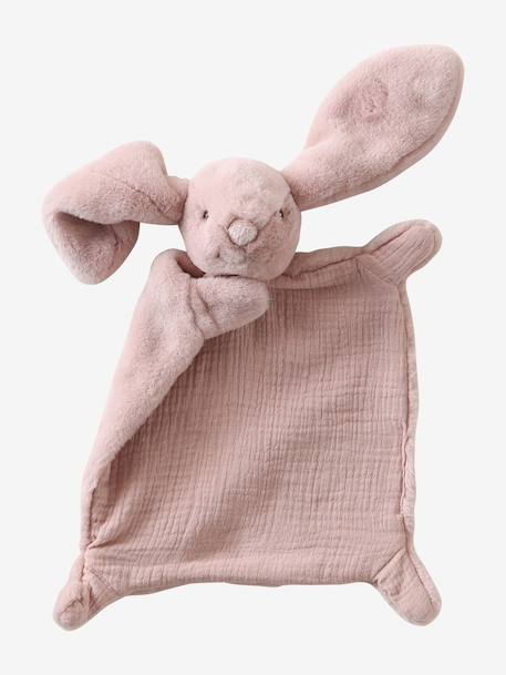 Knuffel konijn van twee materialen, personaliseerbaar blauw+groen+rozen+wit - vertbaudet enfant 