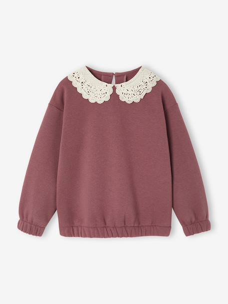 Fille-Pull, gilet, sweat-Sweat fille col fantaisie en macramé 