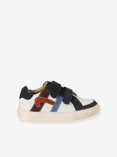 Leren sneakers met klittenband ecru+veel blauw - vertbaudet enfant 