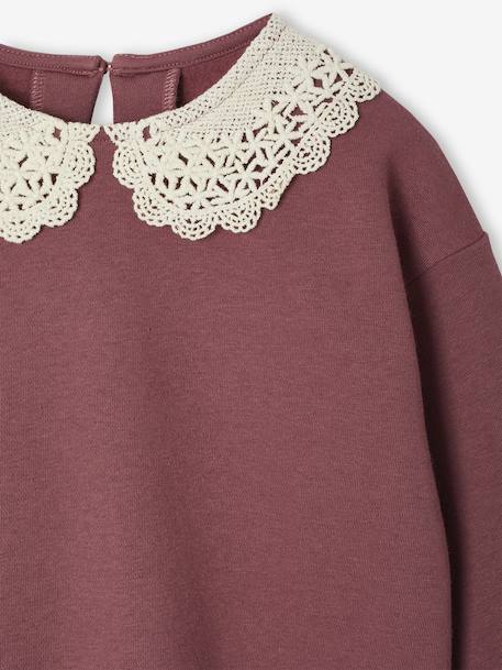 Sweater met sierlijke kraag van macramé meisjes antraciet+pruim - vertbaudet enfant 